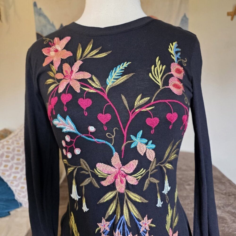 Johnny Was NWT Amarylla Embroidered Cotton Knit Midi Dress XS - Picture 9 of 16